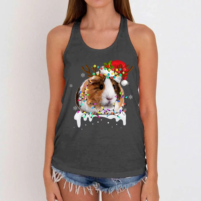 Guinea Pig With Christmas Lights And Santa Hat Xmas Animal Women's Knotted Racerback Tank