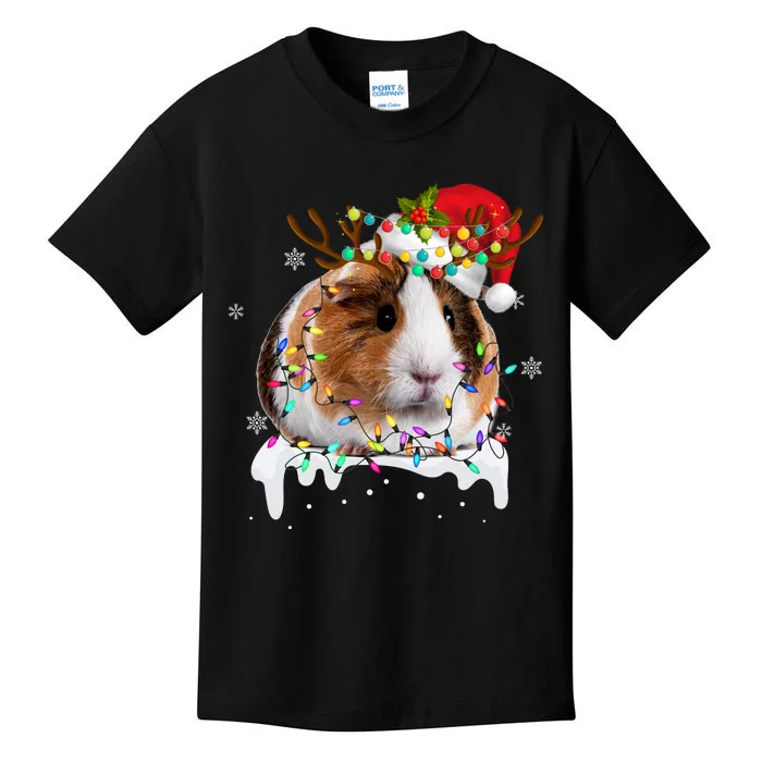 Guinea Pig With Christmas Lights And Santa Hat Xmas Animal Kids T-Shirt