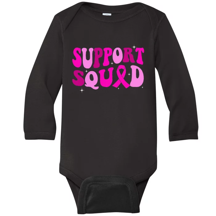 Groovy Pink Warrior Breast Cancer Awareness Support Squad Baby Long Sleeve Bodysuit