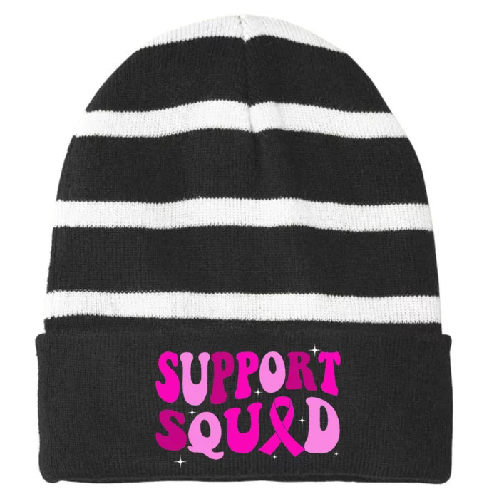 Groovy Pink Warrior Breast Cancer Awareness Support Squad Striped Beanie with Solid Band