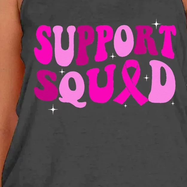 Groovy Pink Warrior Breast Cancer Awareness Support Squad Women's Knotted Racerback Tank