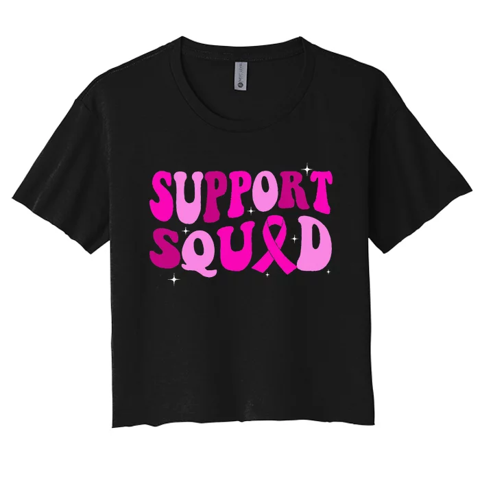 Groovy Pink Warrior Breast Cancer Awareness Support Squad Women's Crop Top Tee