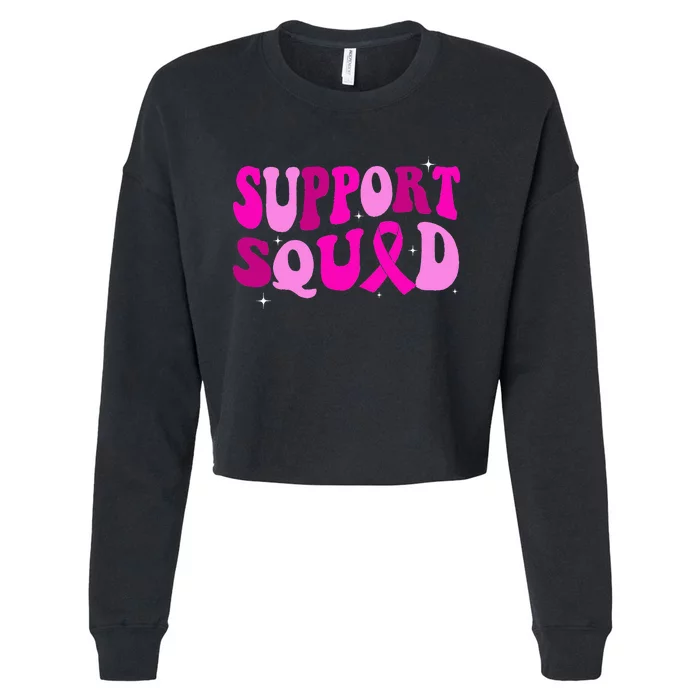 Groovy Pink Warrior Breast Cancer Awareness Support Squad Cropped Pullover Crew