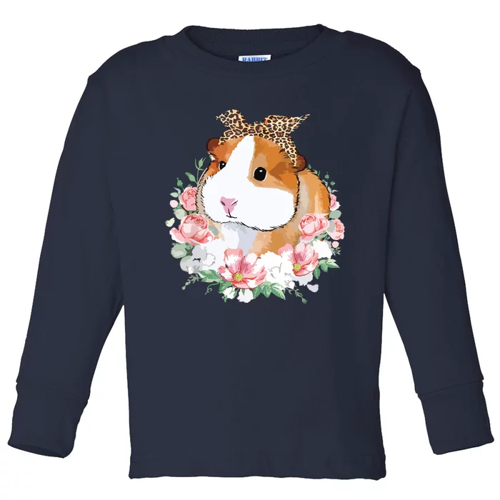 Guinea Pig With Leopard Headband Flower Guinea Pig Lovers Toddler Long Sleeve Shirt