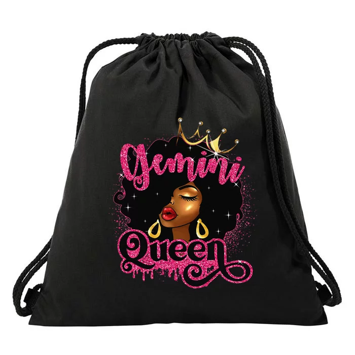 Gemini Queen Birthday Afro Black Zodiac Birthday Drawstring Bag