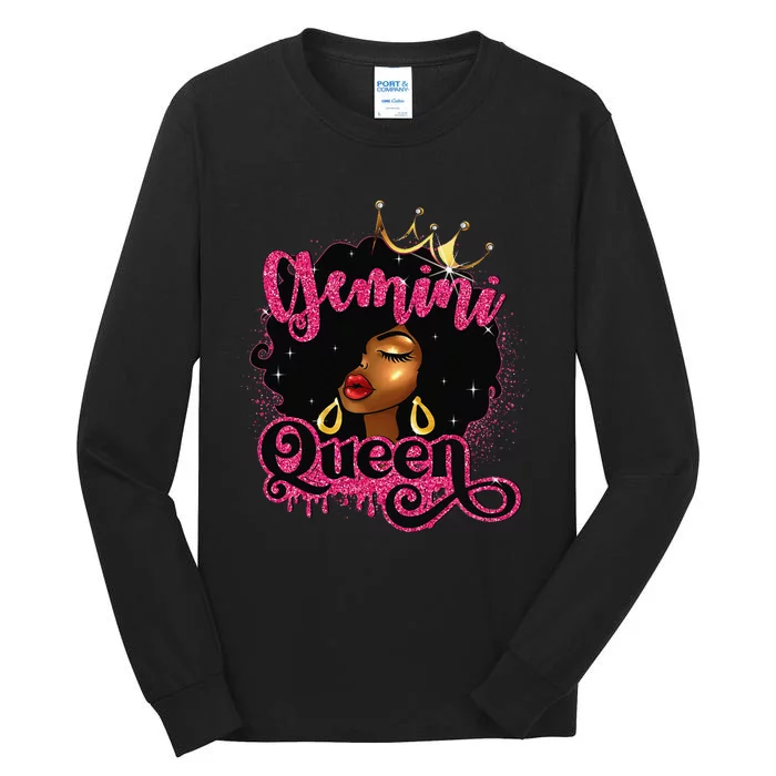 Gemini Queen Birthday Afro Black Zodiac Birthday Tall Long Sleeve T-Shirt