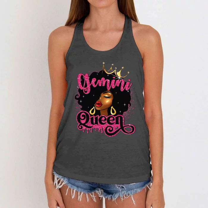 Gemini Queen Birthday Afro Black Zodiac Birthday Women's Knotted Racerback Tank