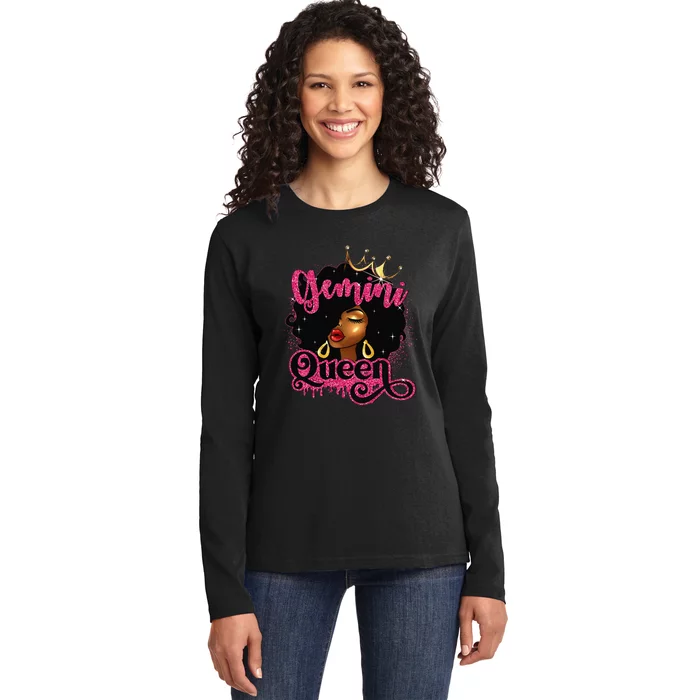 Gemini Queen Birthday Afro Black Zodiac Birthday Ladies Long Sleeve Shirt