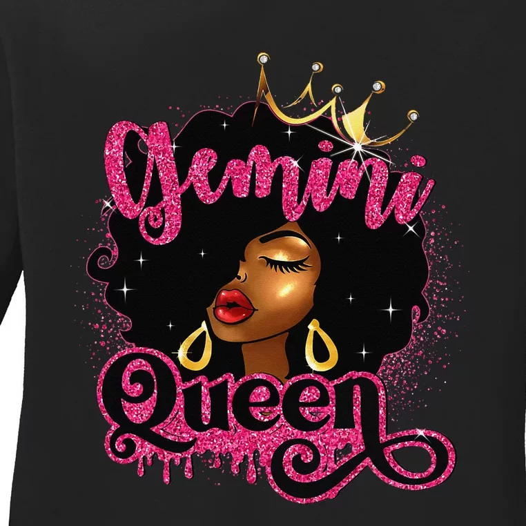 Gemini Queen Birthday Afro Black Zodiac Birthday Ladies Long Sleeve Shirt