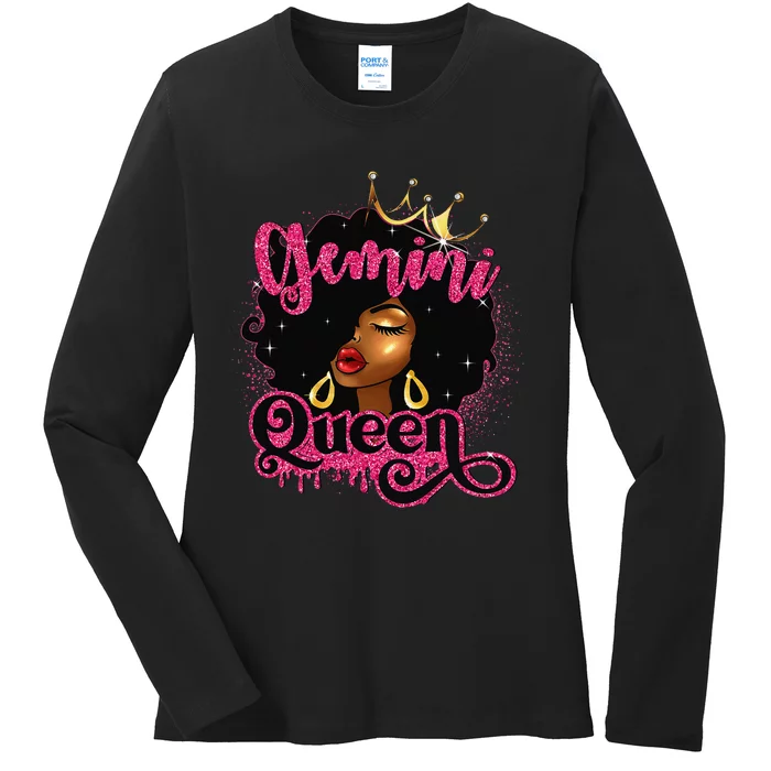 Gemini Queen Birthday Afro Black Zodiac Birthday Ladies Long Sleeve Shirt