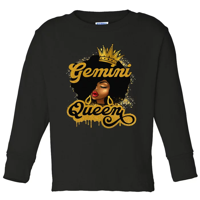 Gemini Queen Birthday Afro Woman Black Queen Zodiac Toddler Long Sleeve Shirt