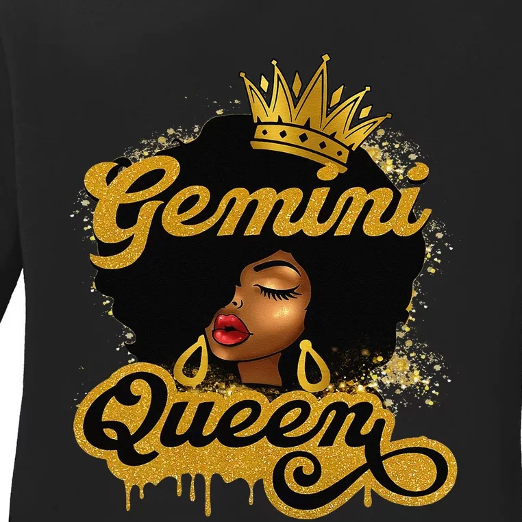 Gemini Queen Birthday Afro Woman Black Queen Zodiac Ladies Long Sleeve Shirt