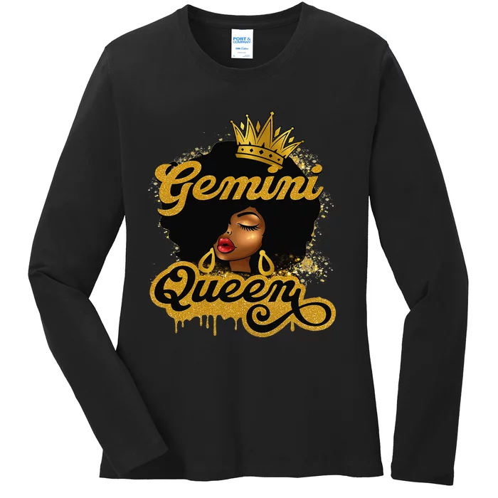 Gemini Queen Birthday Afro Woman Black Queen Zodiac Ladies Long Sleeve Shirt