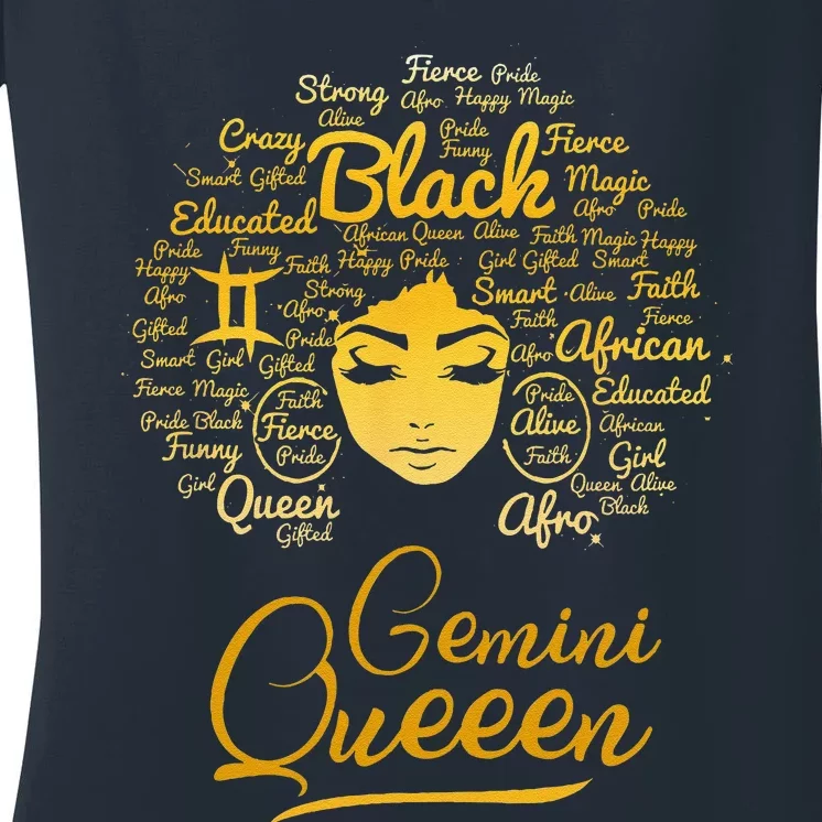 Gemini Queen Black Queen Birthday Gifts Zodiac Women Women's V-Neck T-Shirt