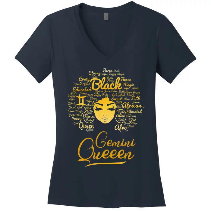 Gemini Queen Black Queen Birthday Gifts Zodiac Women Women's V-Neck T-Shirt