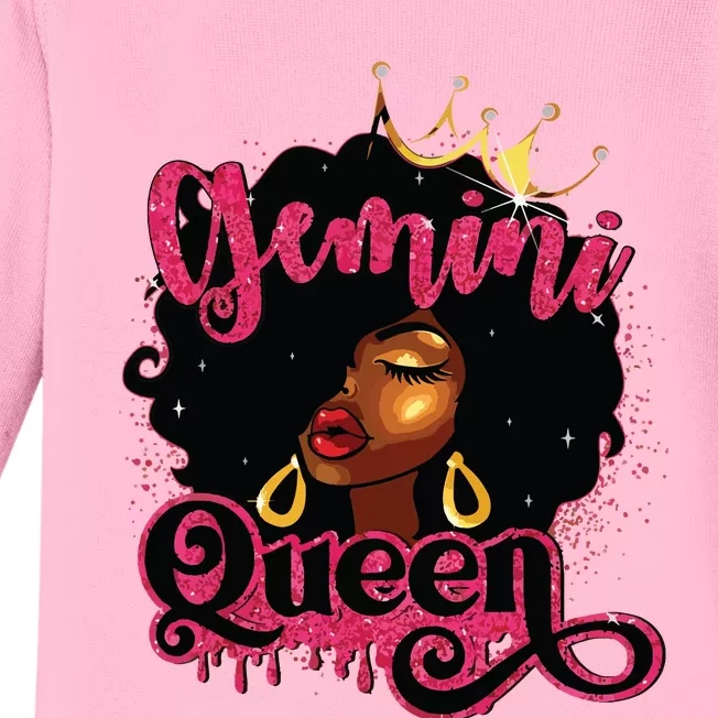 Gemini Queen Birthday Afro Girl Black Zodiac Birthday Baby Long Sleeve Bodysuit