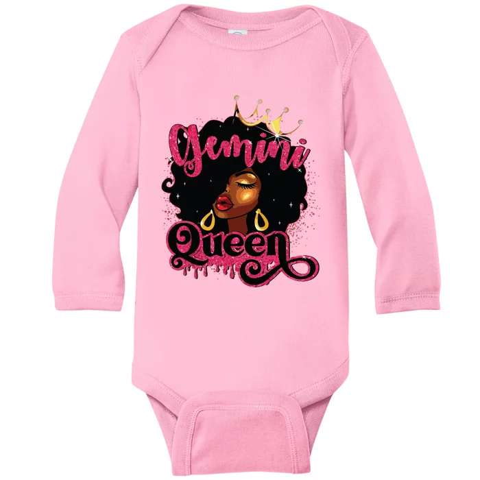 Gemini Queen Birthday Afro Girl Black Zodiac Birthday Baby Long Sleeve Bodysuit