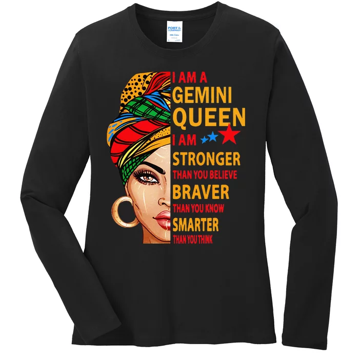 Gemini queen I am stronger birthday gift for Gemini zodiac Ladies Long Sleeve Shirt