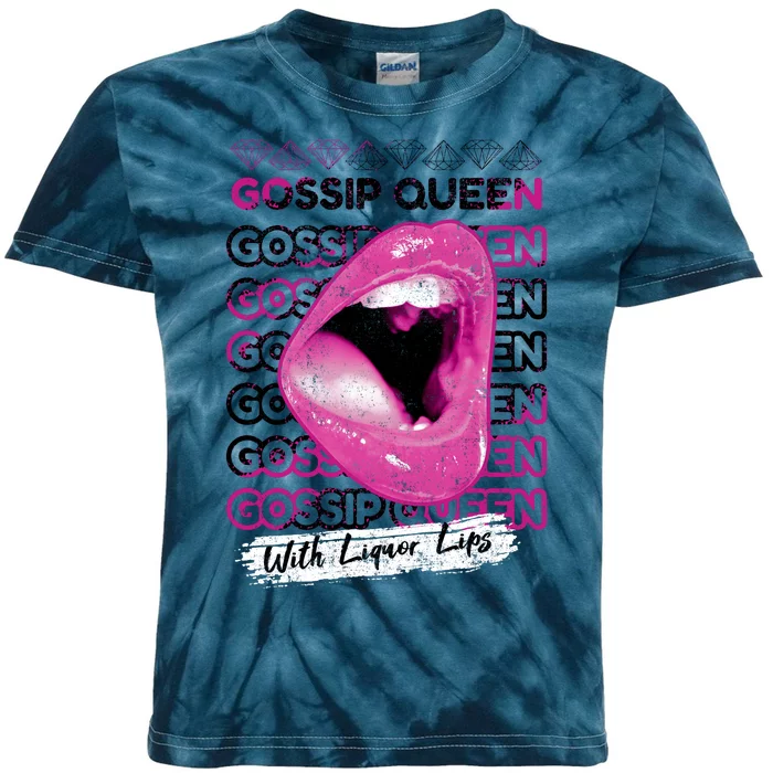 Gossip Queen With Liquor Lips Kids Tie-Dye T-Shirt