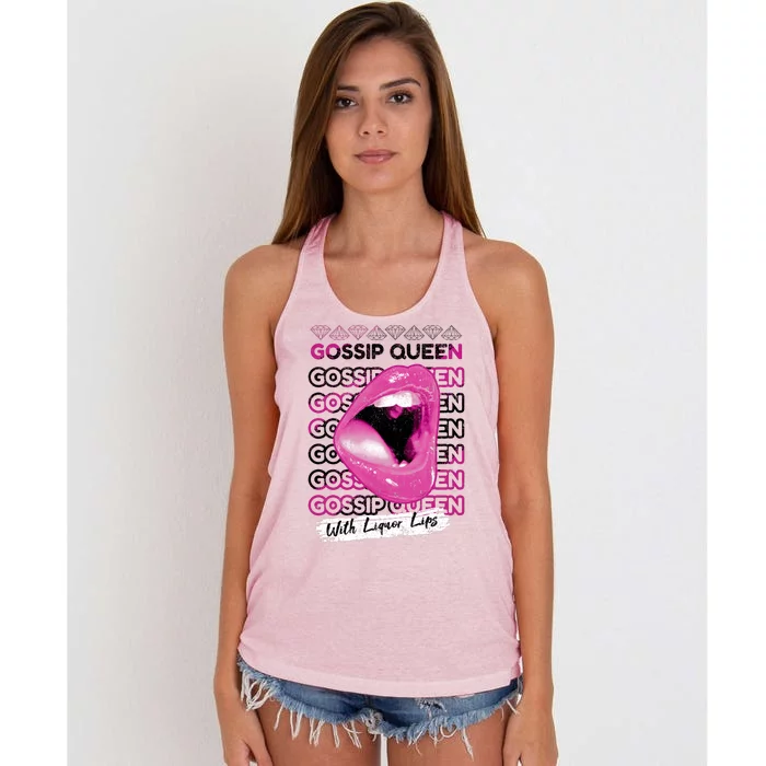 Gossip Queen With Liquor Lips Women's Knotted Racerback Tank