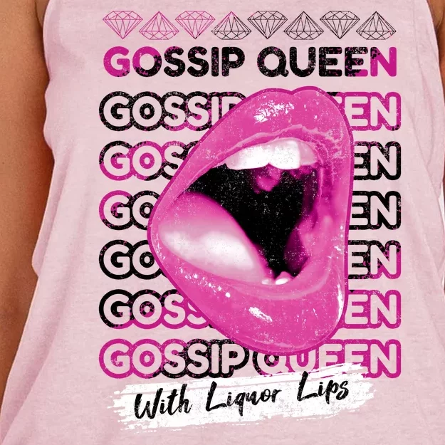 Gossip Queen With Liquor Lips Women's Knotted Racerback Tank