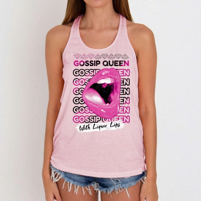 Gossip Queen With Liquor Lips Women's Knotted Racerback Tank