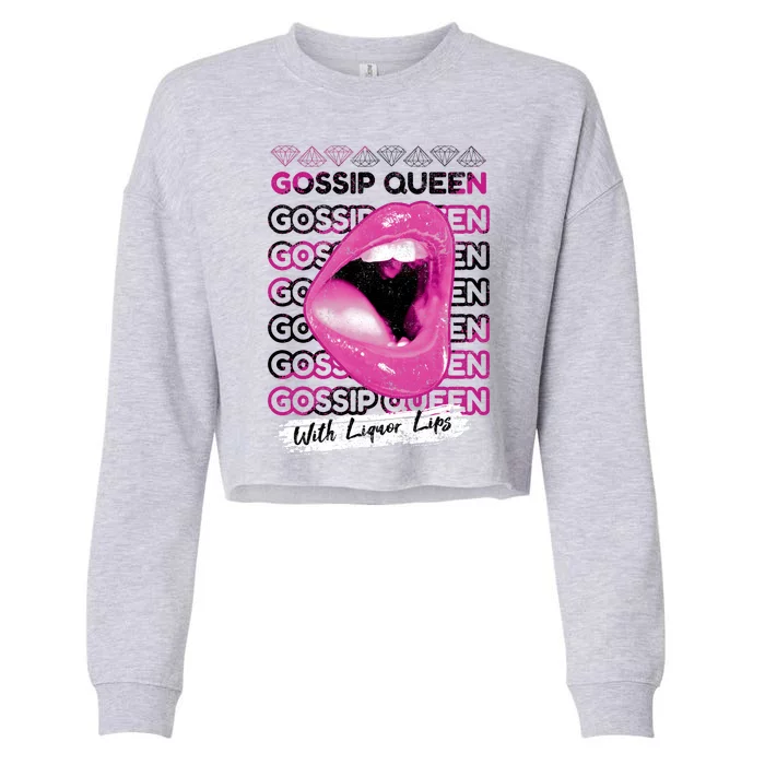 Gossip Queen With Liquor Lips Cropped Pullover Crew