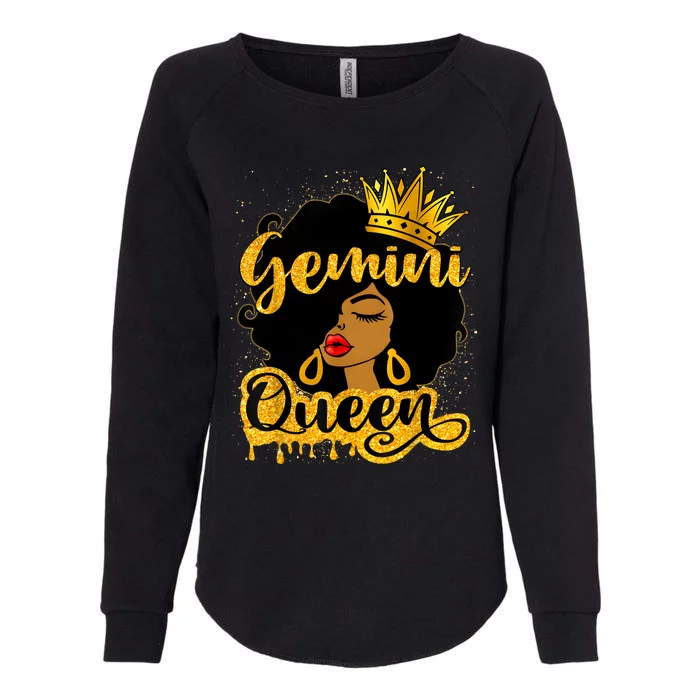 Gemini Queen Zodiac Sign Birthday Girl Afro Black Woman Womens California Wash Sweatshirt