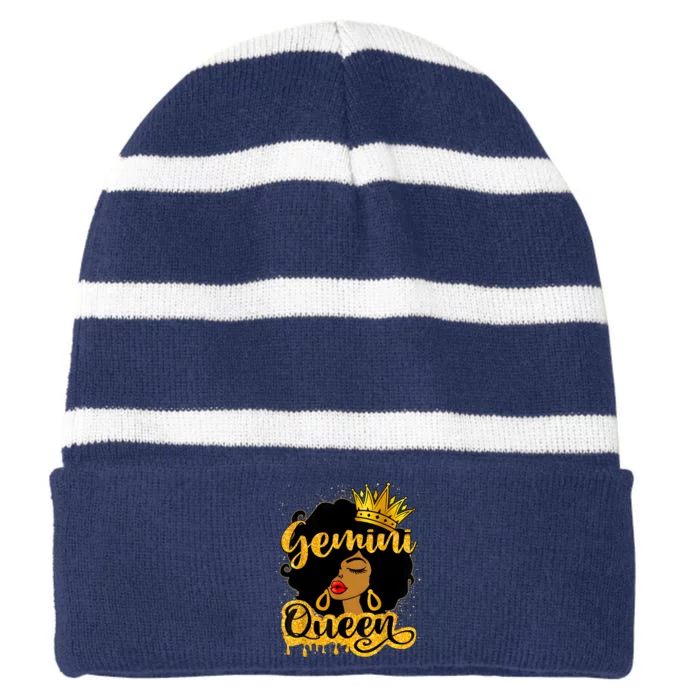 Gemini Queen Zodiac Sign Birthday Girl Afro Black Woman Striped Beanie with Solid Band