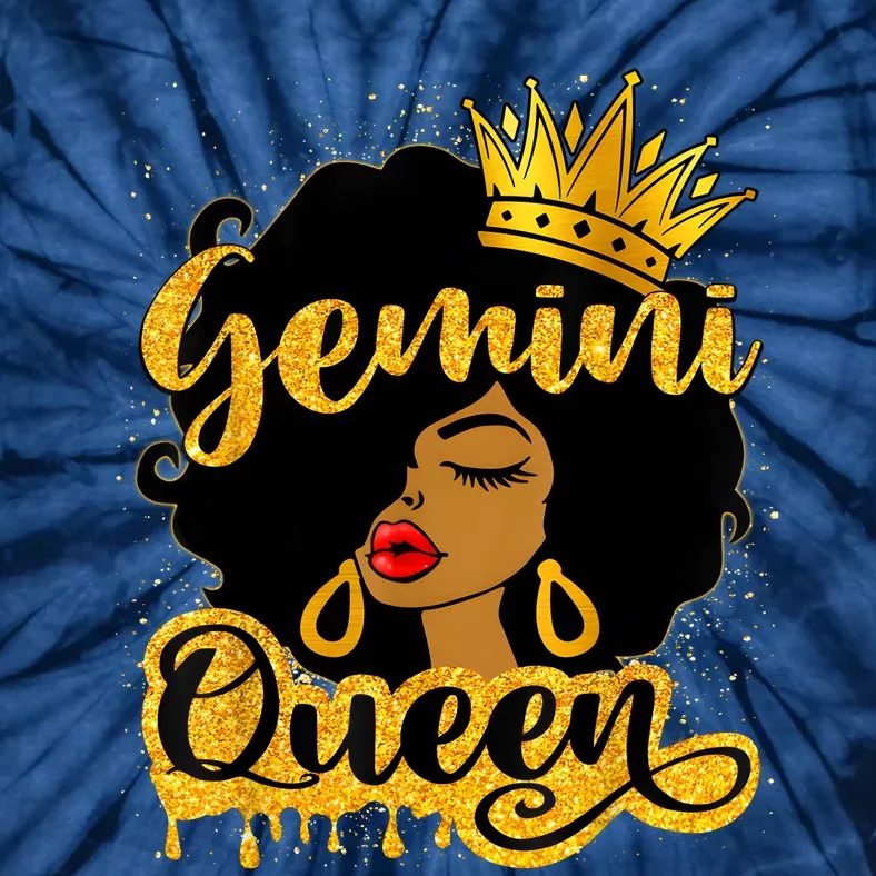 Gemini Queen Zodiac Sign Birthday Girl Afro Black Woman Tie-Dye T-Shirt