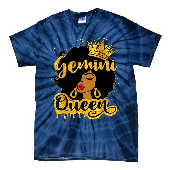 Gemini Queen Zodiac Sign Birthday Girl Afro Black Woman Tie-Dye T-Shirt