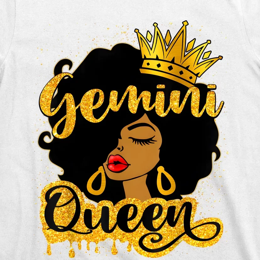 Gemini Queen Zodiac Sign Birthday Girl Afro Black Woman T-Shirt