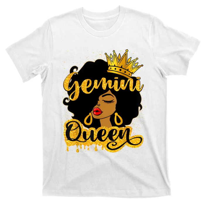 Gemini Queen Zodiac Sign Birthday Girl Afro Black Woman T-Shirt