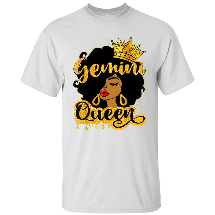 Gemini Queen Zodiac Sign Birthday Girl Afro Black Woman Tall T-Shirt