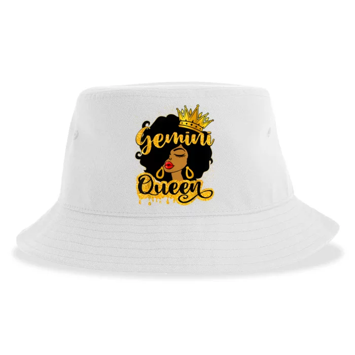 Gemini Queen Zodiac Sign Birthday Girl Afro Black Woman Sustainable Bucket Hat