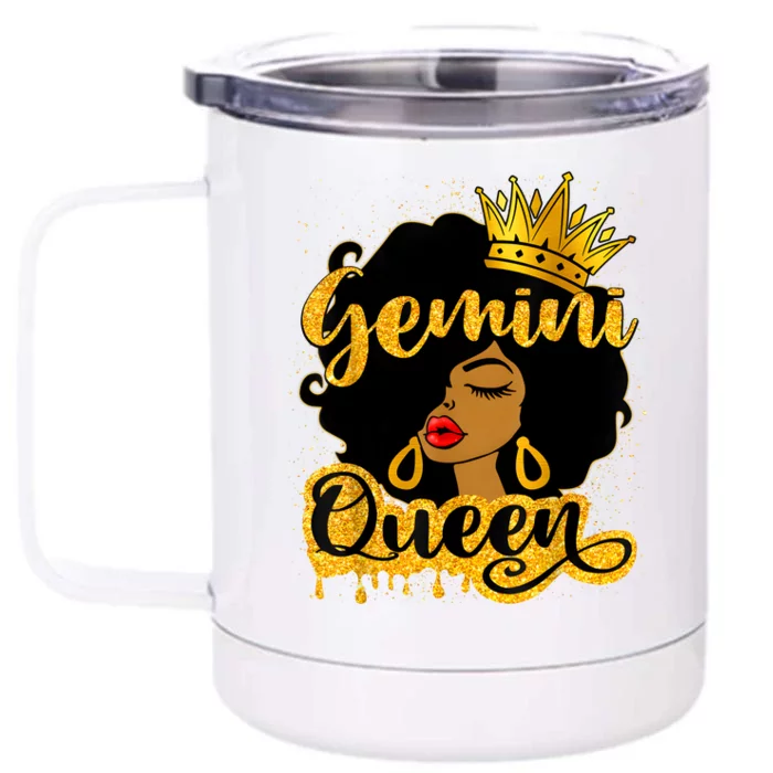 Gemini Queen Zodiac Sign Birthday Girl Afro Black Woman Front & Back 12oz Stainless Steel Tumbler Cup