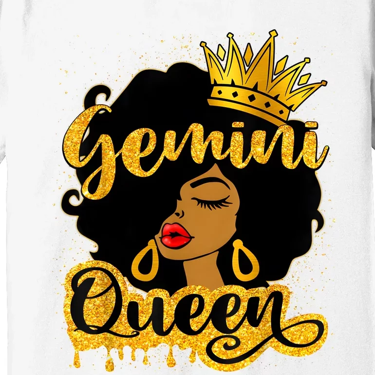 Gemini Queen Zodiac Sign Birthday Girl Afro Black Woman Premium T-Shirt