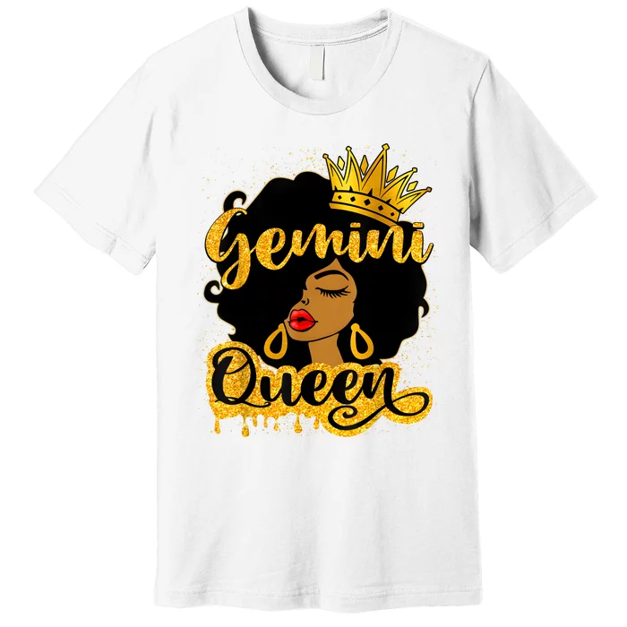 Gemini Queen Zodiac Sign Birthday Girl Afro Black Woman Premium T-Shirt