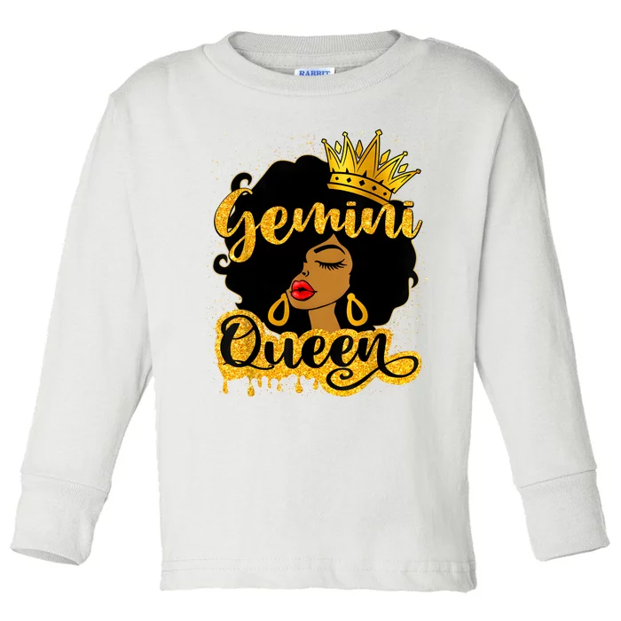 Gemini Queen Zodiac Sign Birthday Girl Afro Black Woman Toddler Long Sleeve Shirt