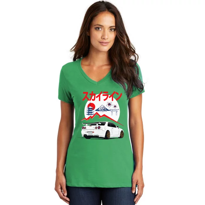 Gt R 34 Jdm Skyline Automotive Jdm Legend Tuning Car Women's V-Neck T-Shirt