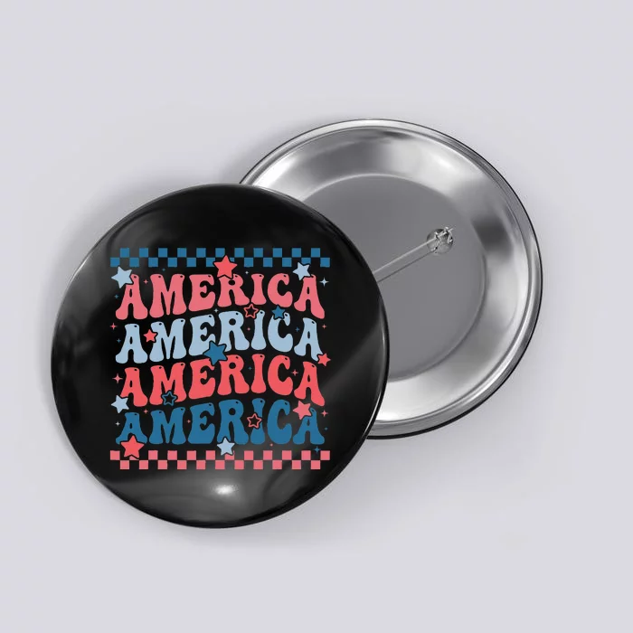 Groovy Retro American USA Flag Patriotic Happy 4th Of July Button