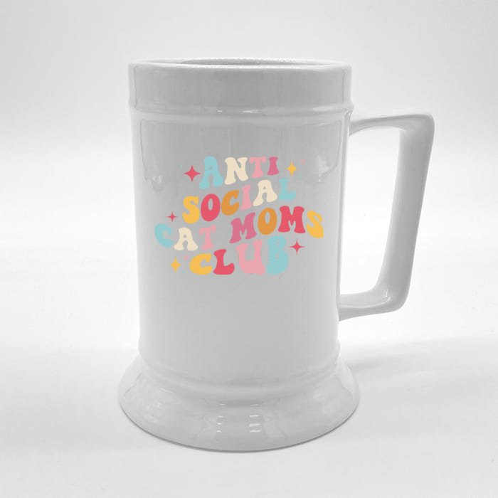 Groovy Retro Anti Social Cat Moms Club Mothers Day Tees Front & Back Beer Stein