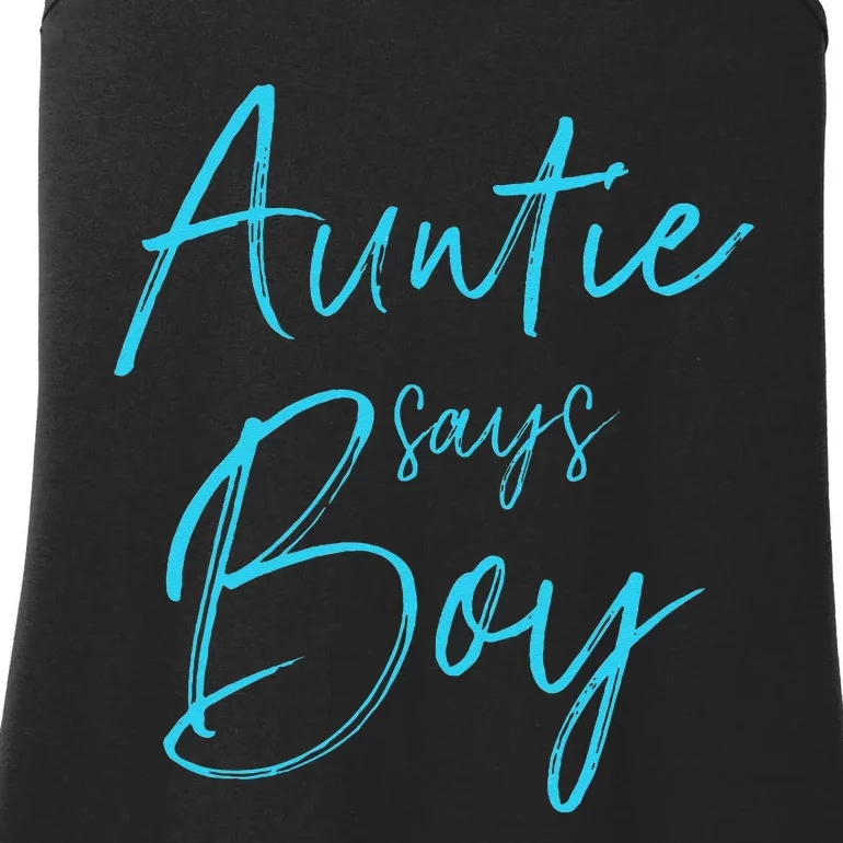 Gender reveal auntie says matching family baby party Ladies Essential Tank