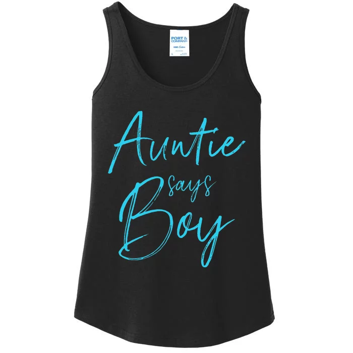 Gender reveal auntie says matching family baby party Ladies Essential Tank