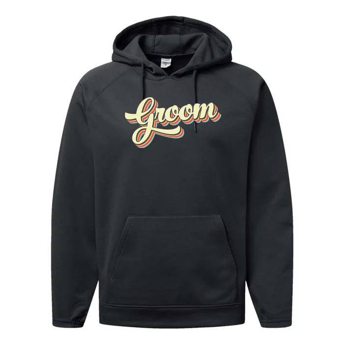 Groom Retro Art Baseball Font Vintage Performance Fleece Hoodie