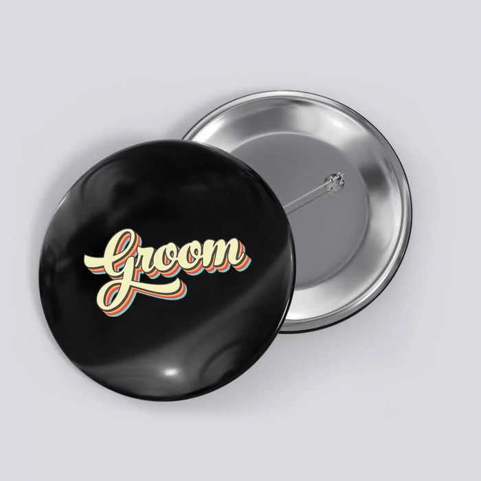 Groom Retro Art Baseball Font Vintage Button