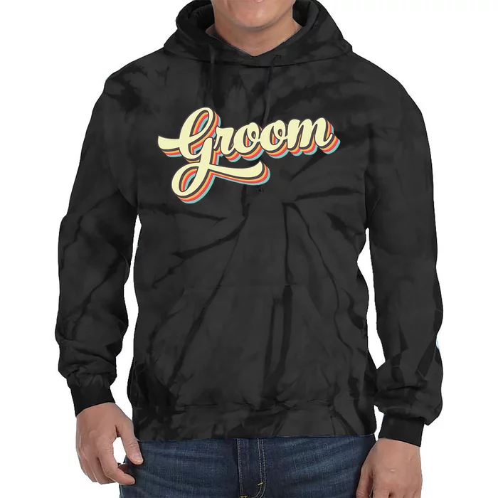 Groom Retro Art Baseball Font Vintage Tie Dye Hoodie