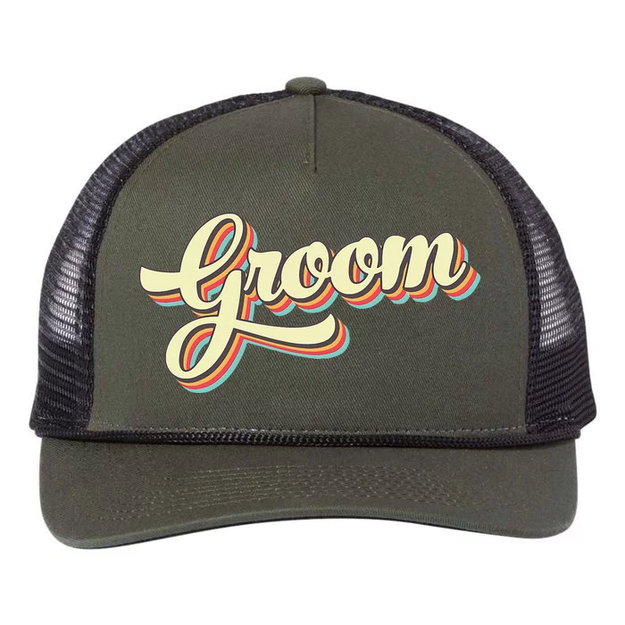 Groom Retro Art Baseball Font Vintage Retro Rope Trucker Hat Cap