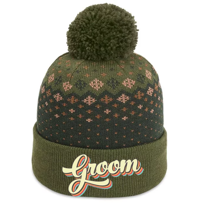 Groom Retro Art Baseball Font Vintage The Baniff Cuffed Pom Beanie