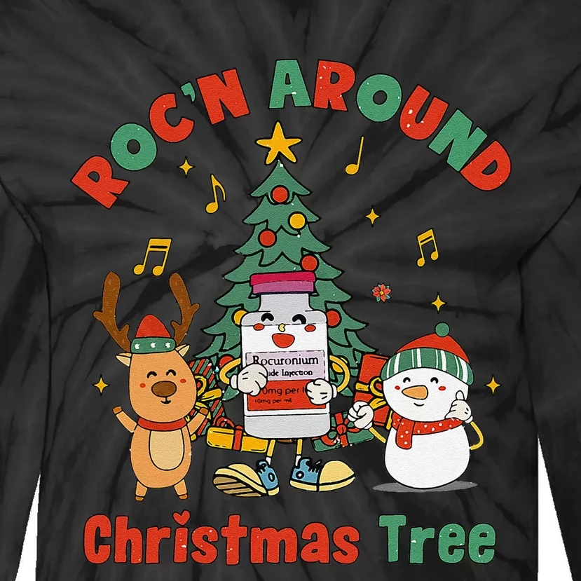 Groovy RocN Around The Christmas Tree Nursing Nurse Squad Tie-Dye Long Sleeve Shirt